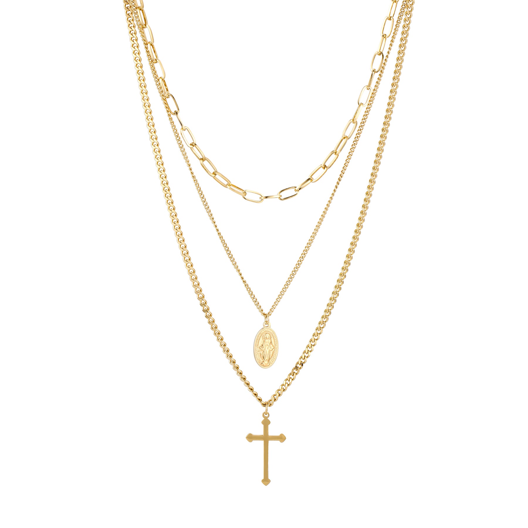 'BELIEVE AND FAITH' LAYERED NECKLACE GOLD - Dreizack