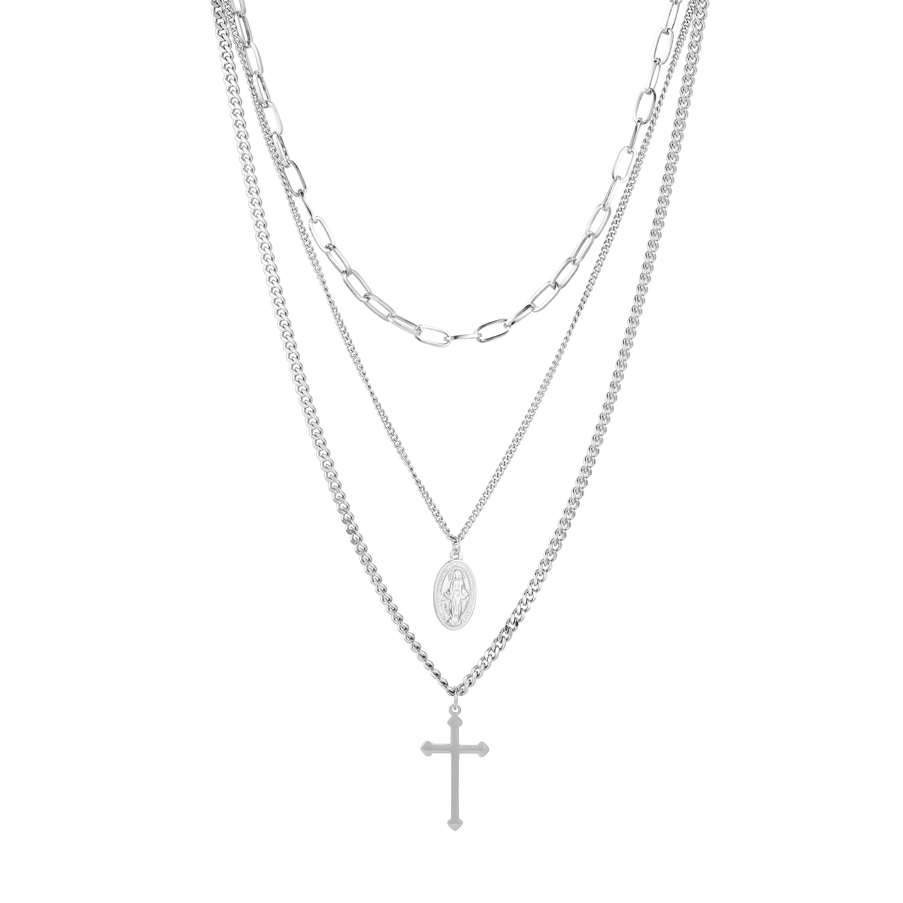 'BELIEVE AND FAITH' LAYERED NECKLACE SILVER - Dreizack