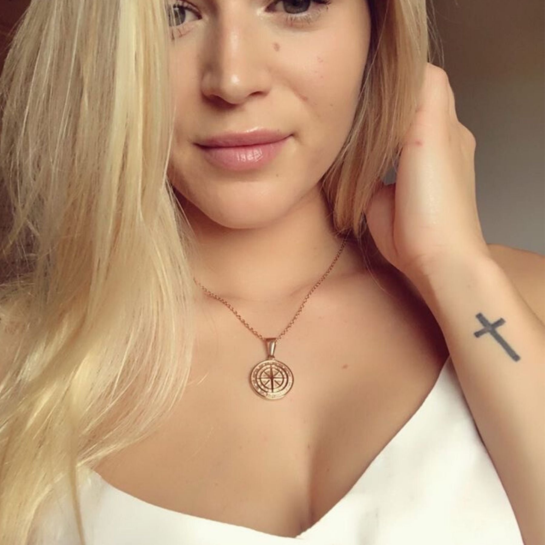 COMPASS PENDANT NECKLACE ROSE GOLD - Dreizack