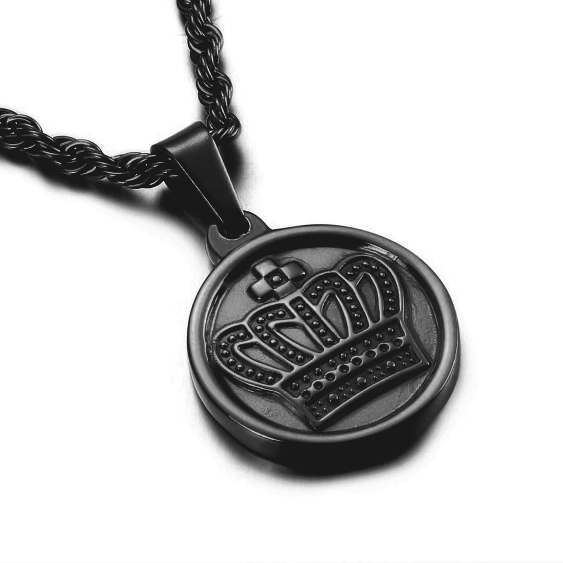 CROWN MEDAL NECKLACE BLACK - Dreizack