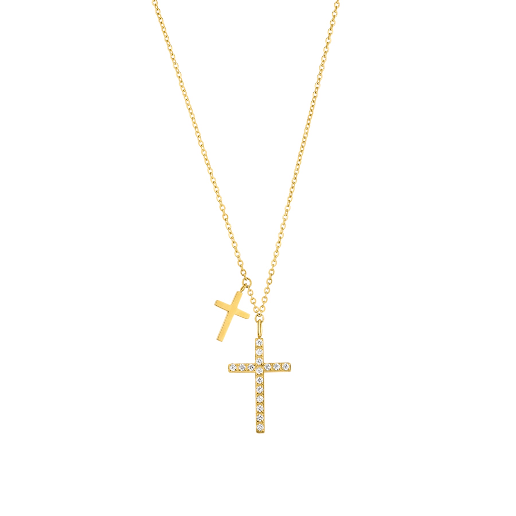 DOUBLE CROSS NECKLACE GOLD - Dreizack