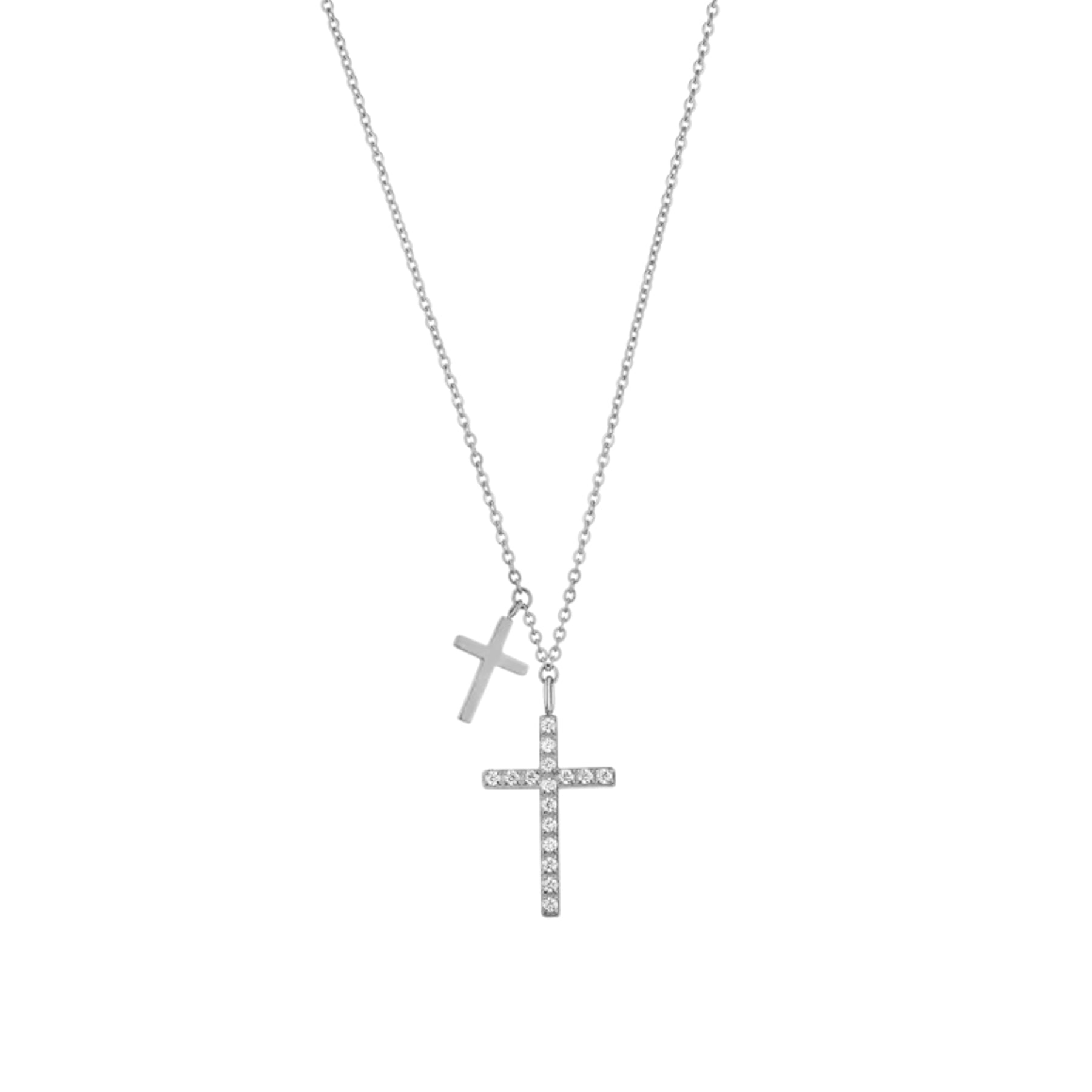 DOUBLE CROSS NECKLACE SILVER - Dreizack