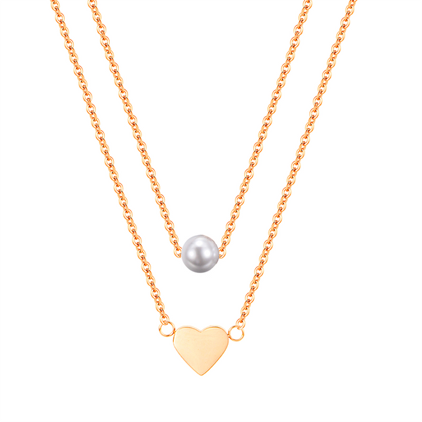 HEART AND PEARL LAYERED NECKLACE GOLD - Dreizack