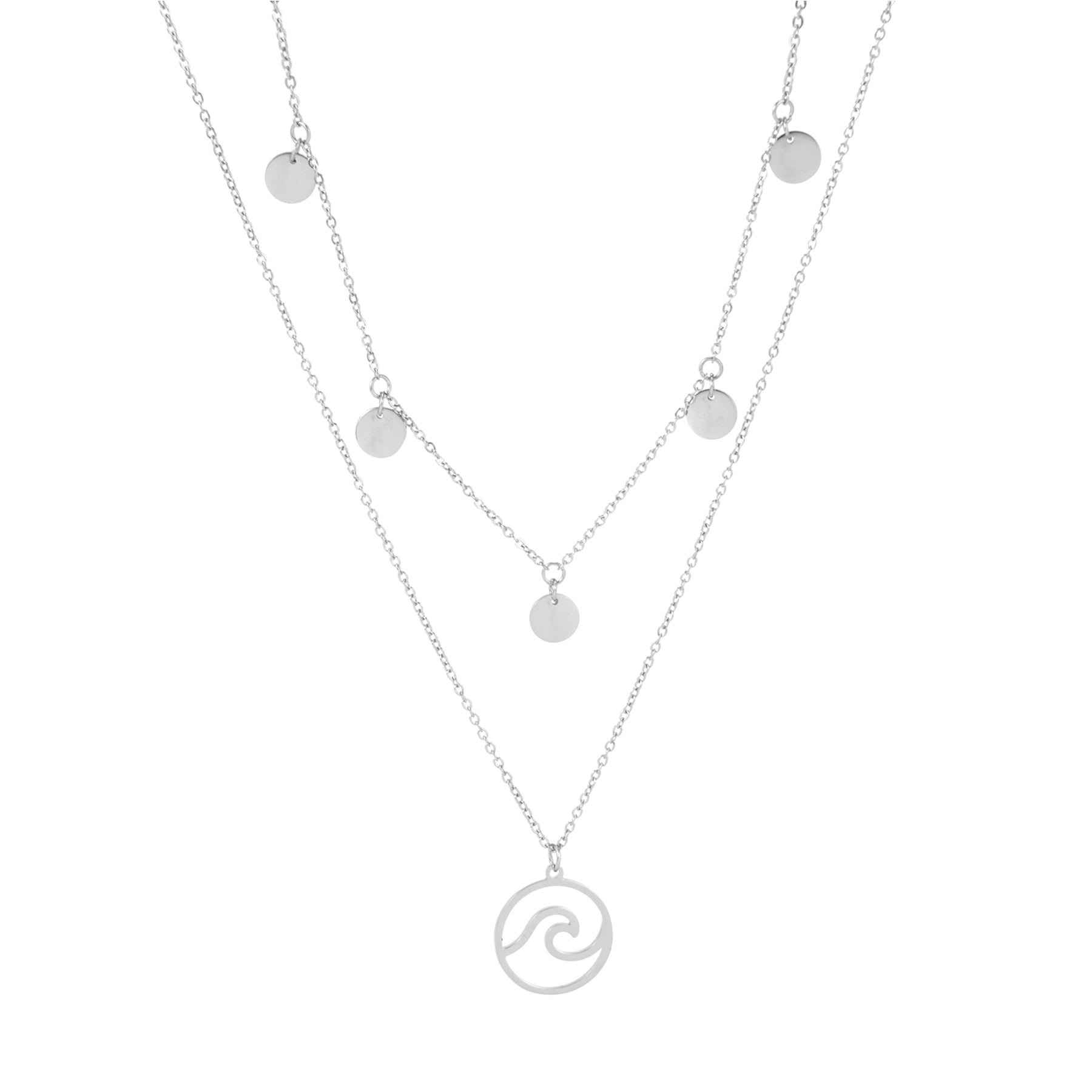 WAVE AND COINS LAYERED NECKLACE SILVER - Dreizack