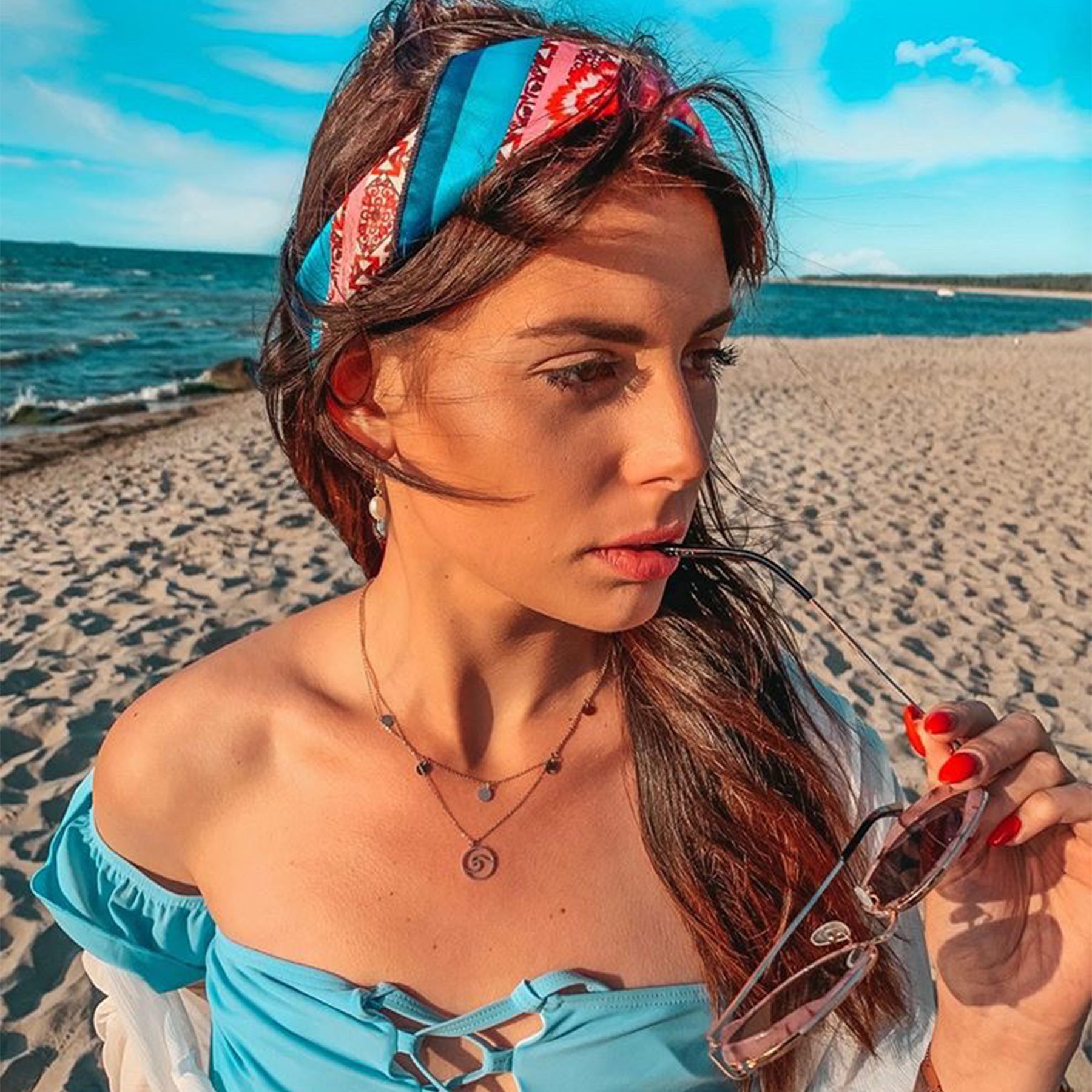 WAVE AND COINS LAYERED NECKLACE SILVER - Dreizack