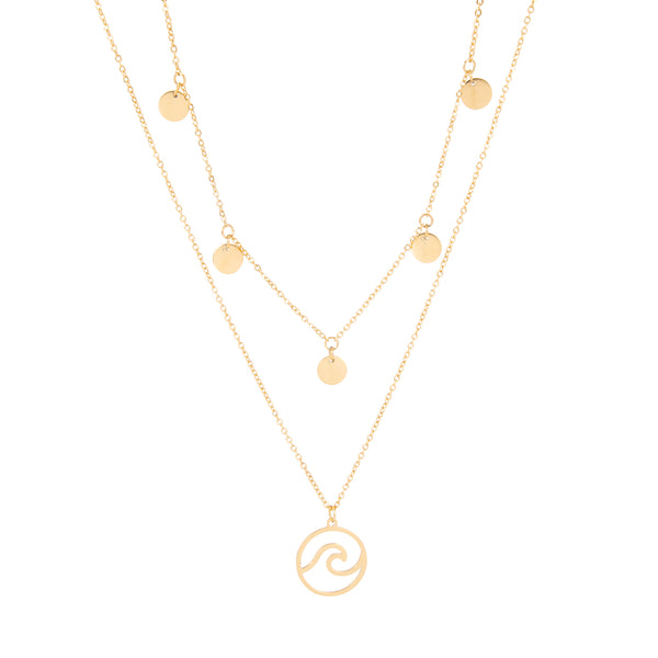 WAVE AND COINS LAYERED NECKLACE GOLD - Dreizack