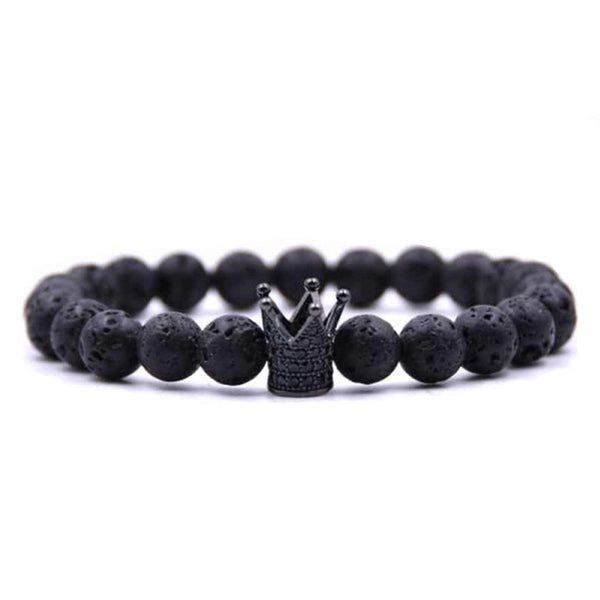 'CROWN' LAVASTONE BRACELET BLACK - Dreizack