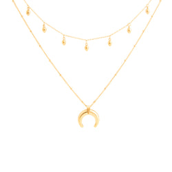 HALF MOON AND DROPS LAYERED NECKLACE GOLD - Dreizack