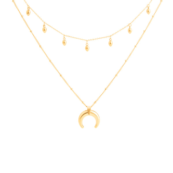 HALF MOON AND DROPS LAYERED NECKLACE GOLD - Dreizack