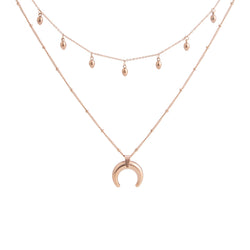 HALF MOON AND DROPS LAYERED NECKLACE ROSE GOLD - Dreizack