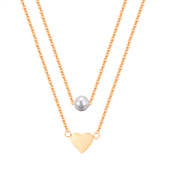 HEART AND PEARL LAYERED NECKLACE GOLD - Dreizack