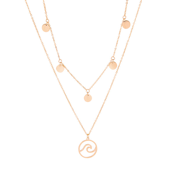 WAVE AND COINS LAYERED NECKLACE ROSE GOLD - Dreizack